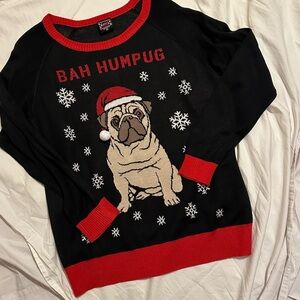 Black and Red Pug Holiday Sweater